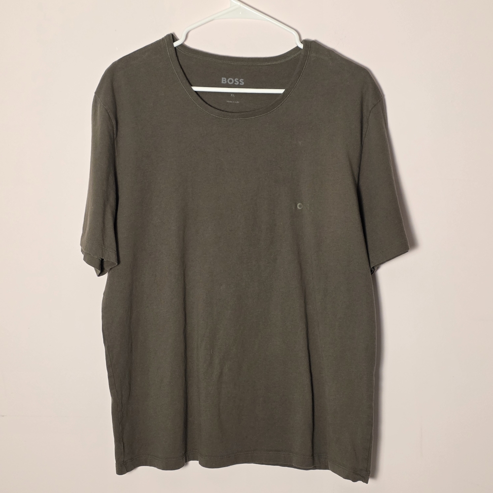BOSS Hugo Boss Olive Green Minimal Logo Tee XL Cotton Crewneck Shirt